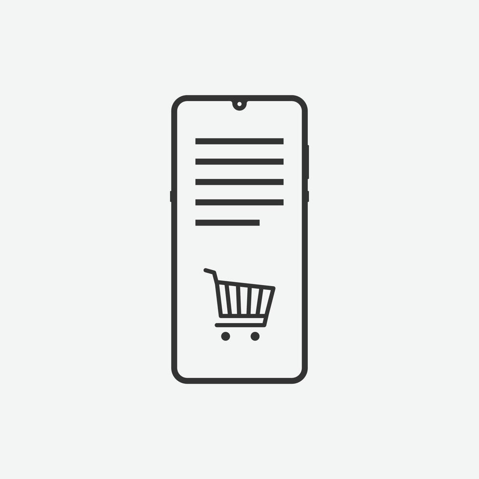 Vector illustration of phone with basket icon on grey background