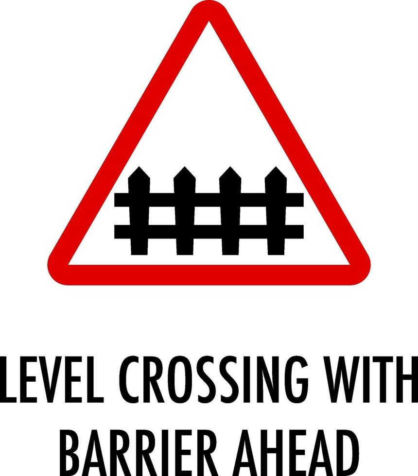 Level crossing with barrier ahead sign on white background vector