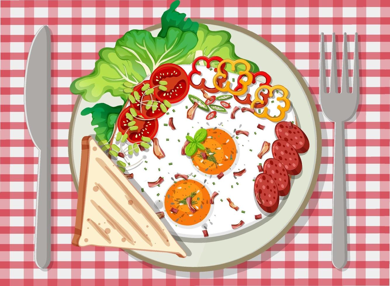 Top view of breakfast on the table vector