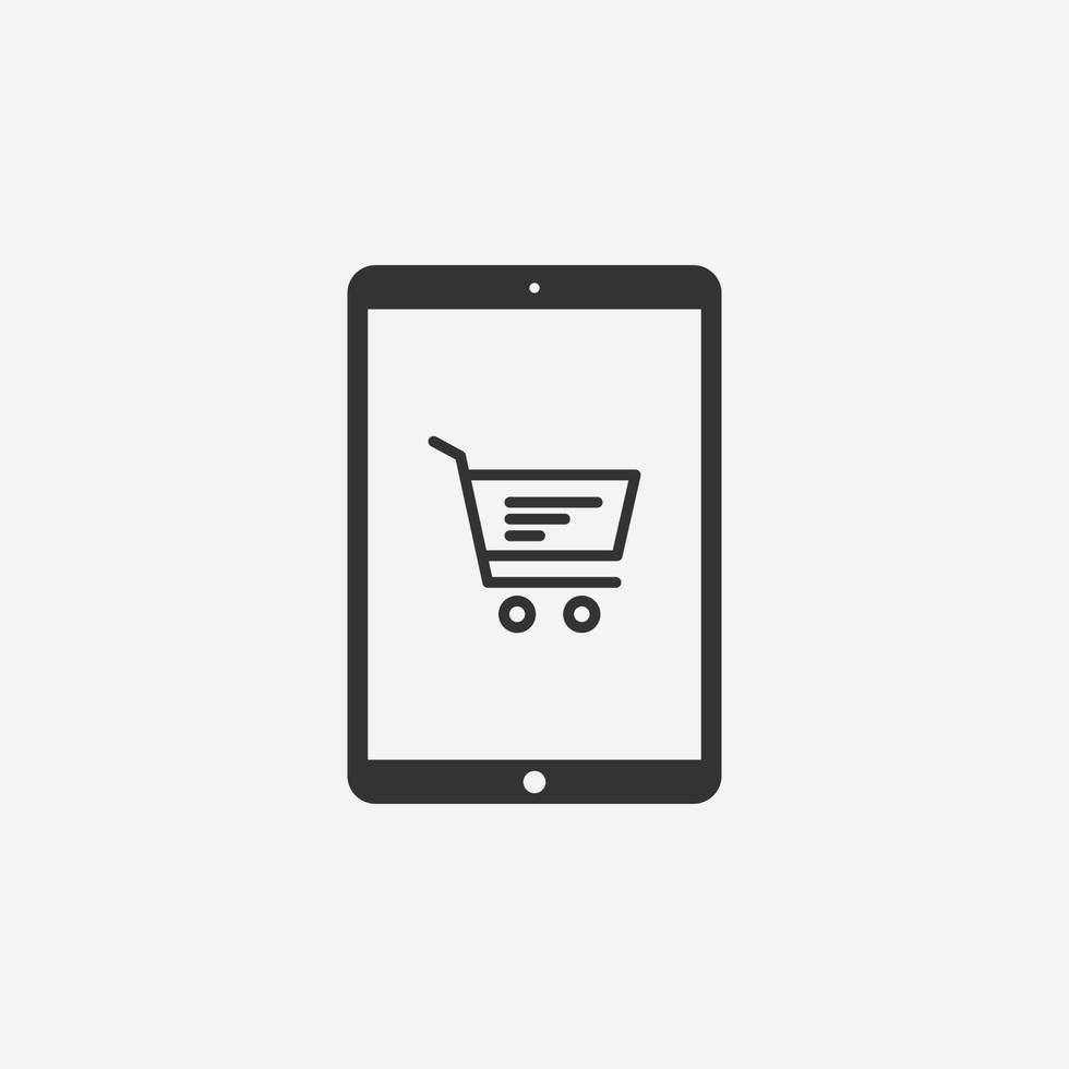 Vector illustration of tablet with basket icon on grey background