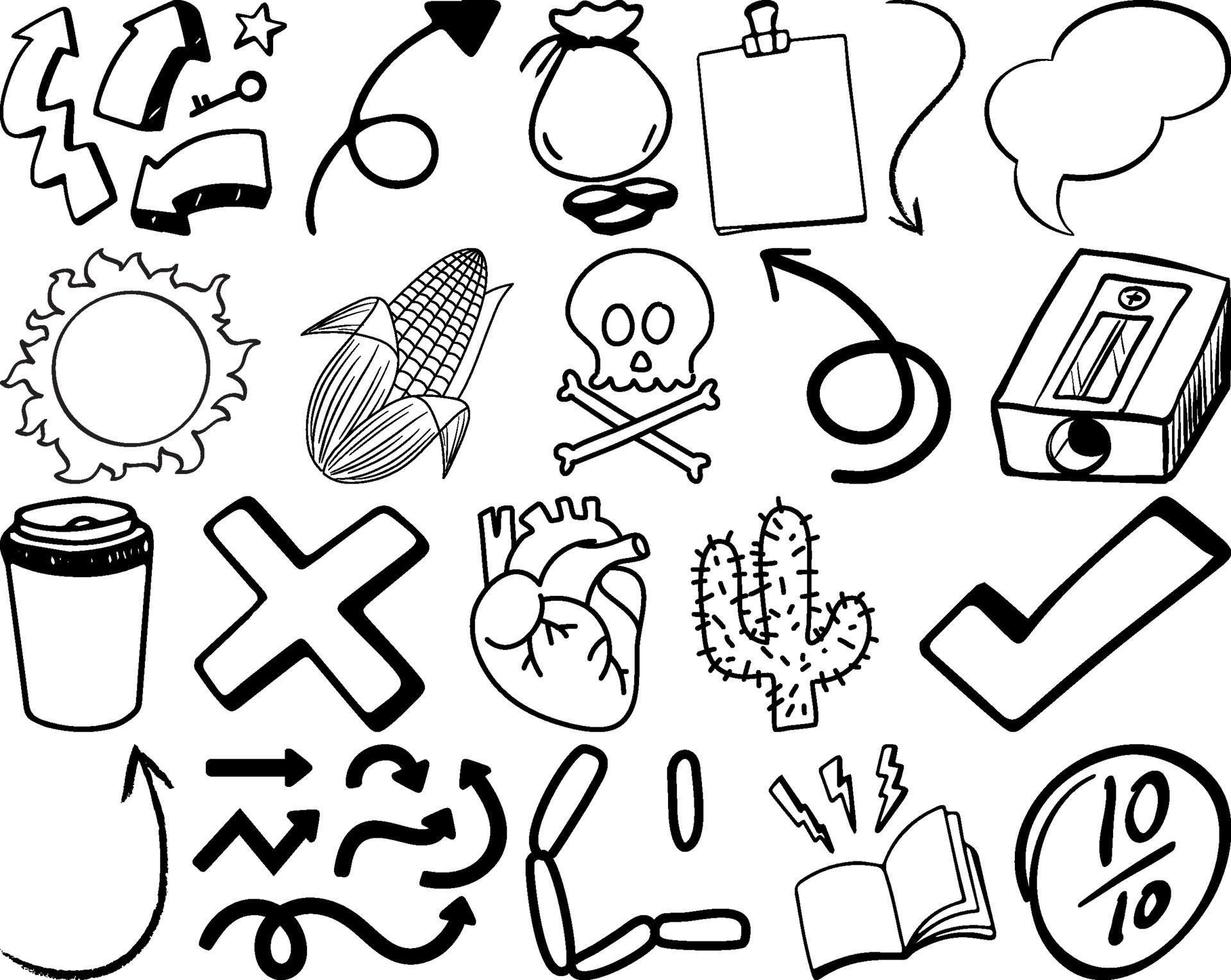 Set of item and symbol hand drawn doodle vector