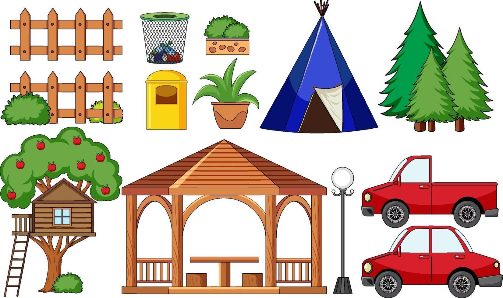 conjunto de objetos de camping aislado vector