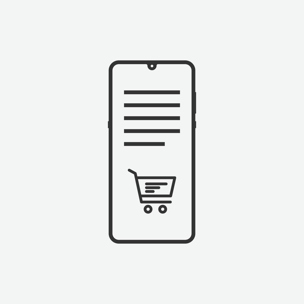 Vector illustration of phone with basket icon on grey background