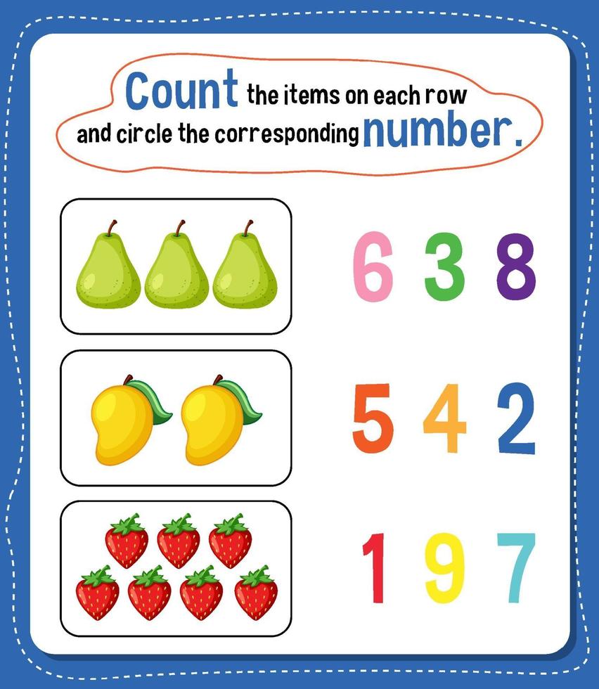 Math count number worksheet vector
