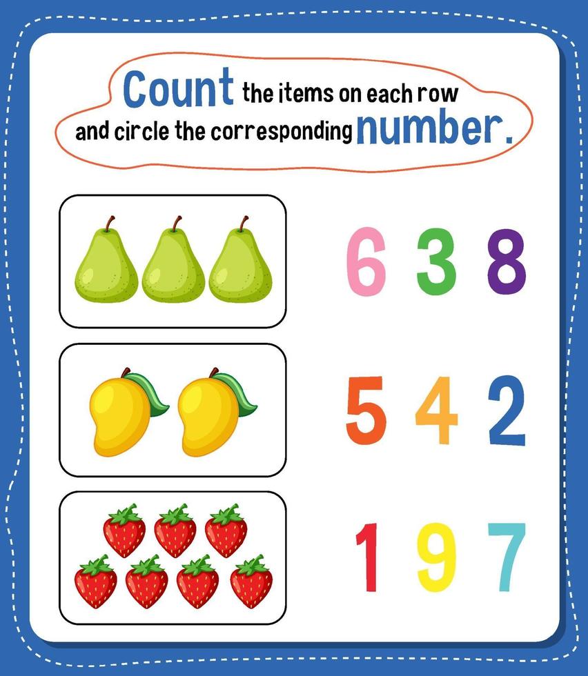 hoja de cálculo de números de conteo de matemáticas vector
