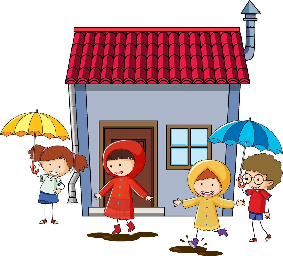 Many kids doing different activities around the house vector