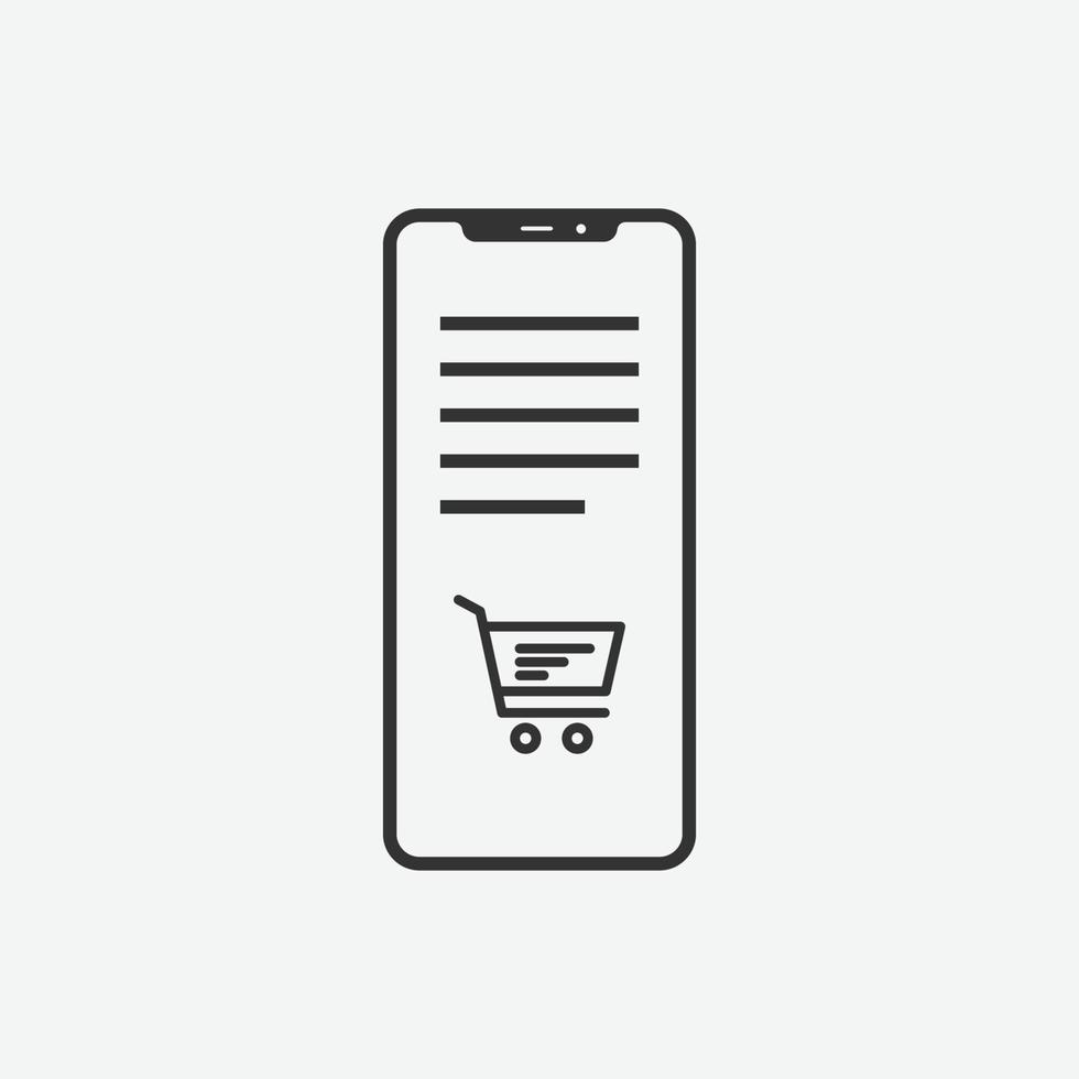 Vector illustration of phone with basket icon on grey background