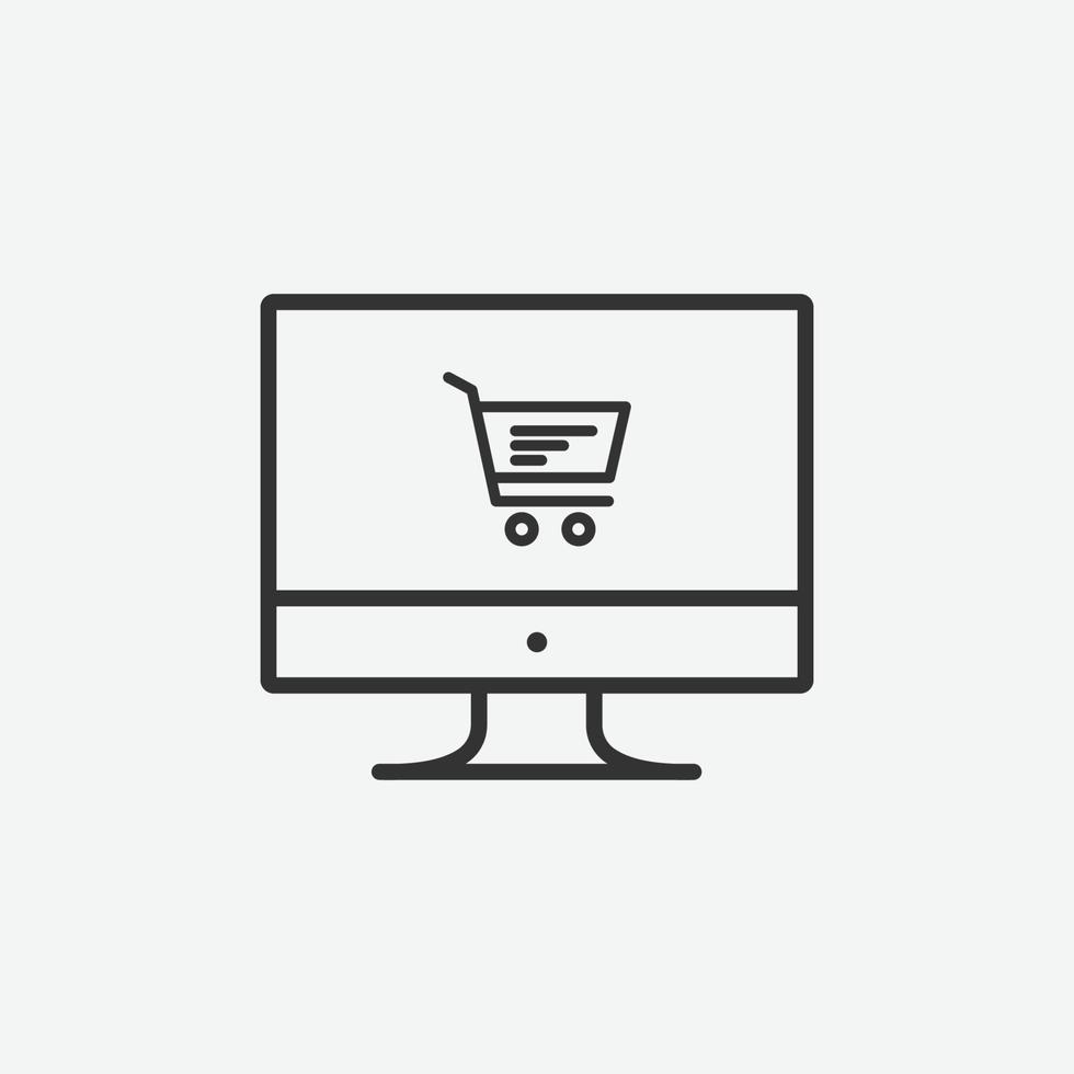 Vector illustration of computer with basket icon on grey background