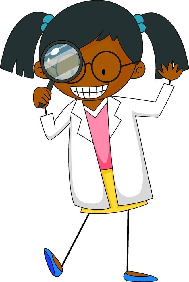 Little scientist doodle cartoon character isolated vector