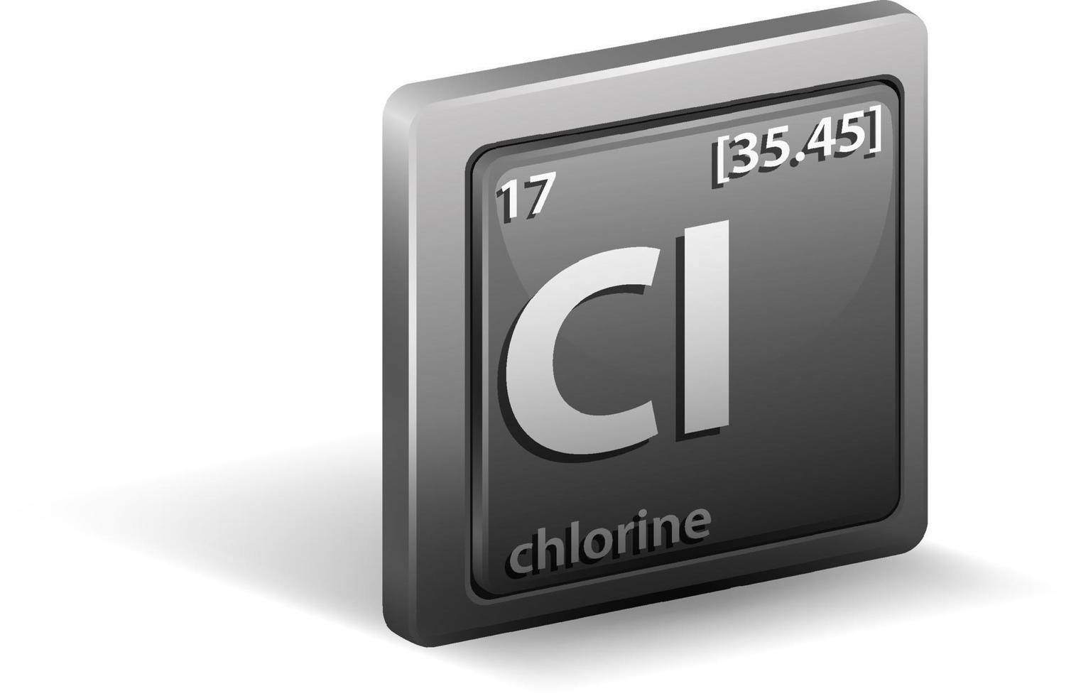Chlorine chemical element. Chemical symbol with atomic number and