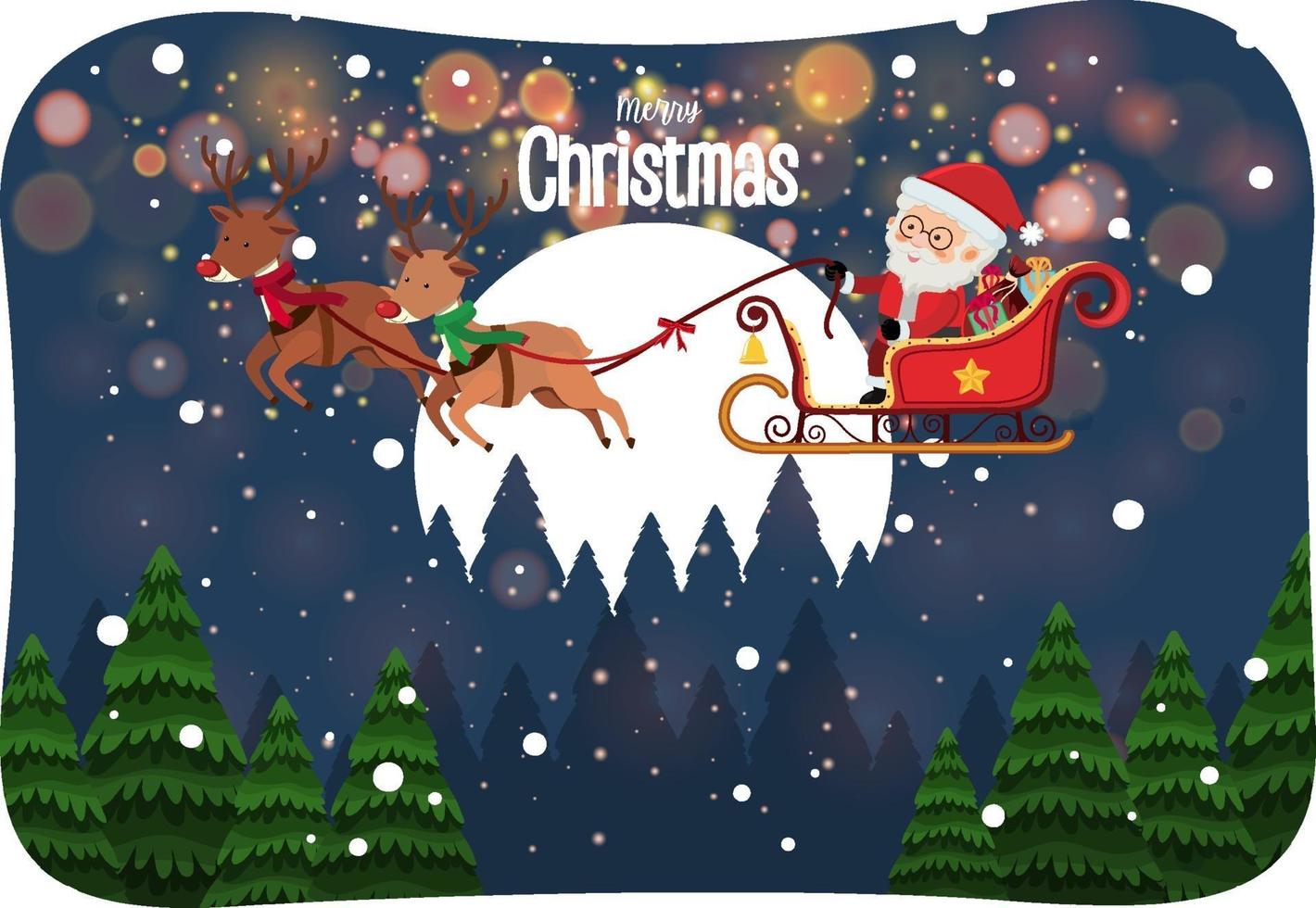 Merry Christmas font with Santa Claus on a sleigh in snow scene vector
