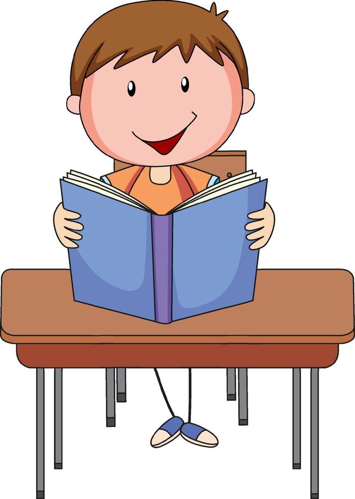 A boy reading book doodle cartoon character vector