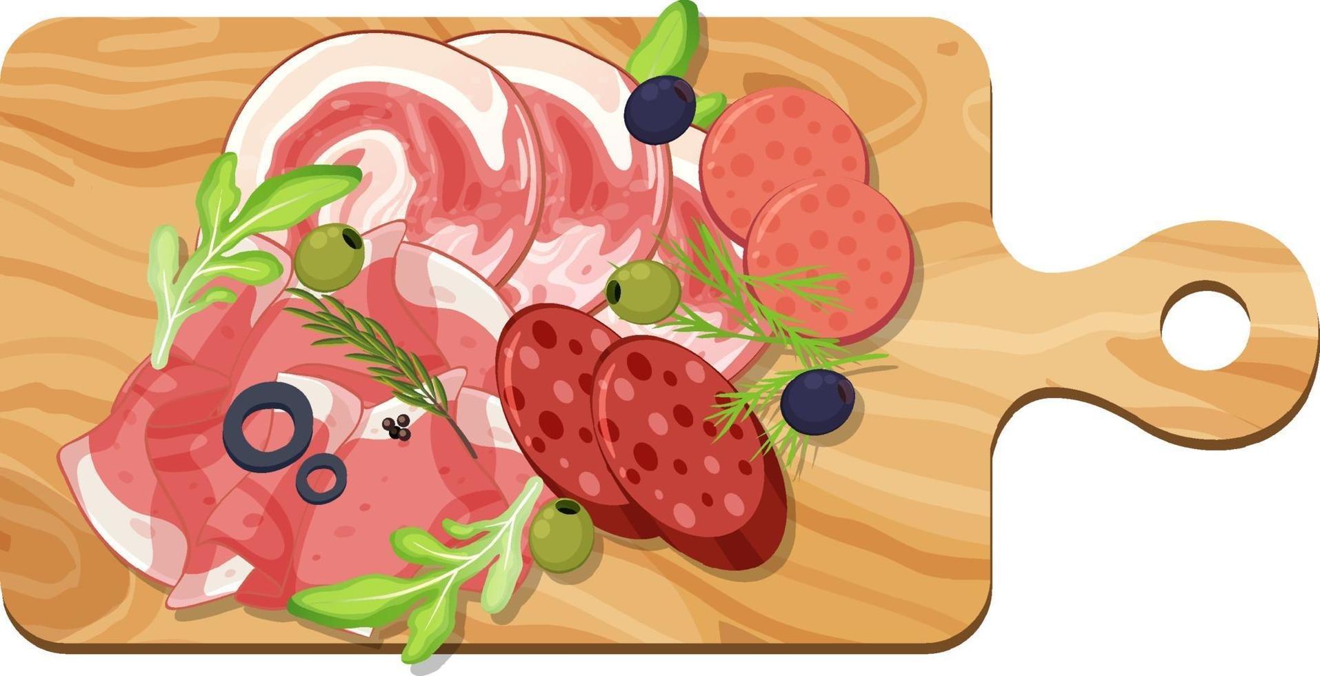 Top view of sliced meat set on a cutting board isolated vector