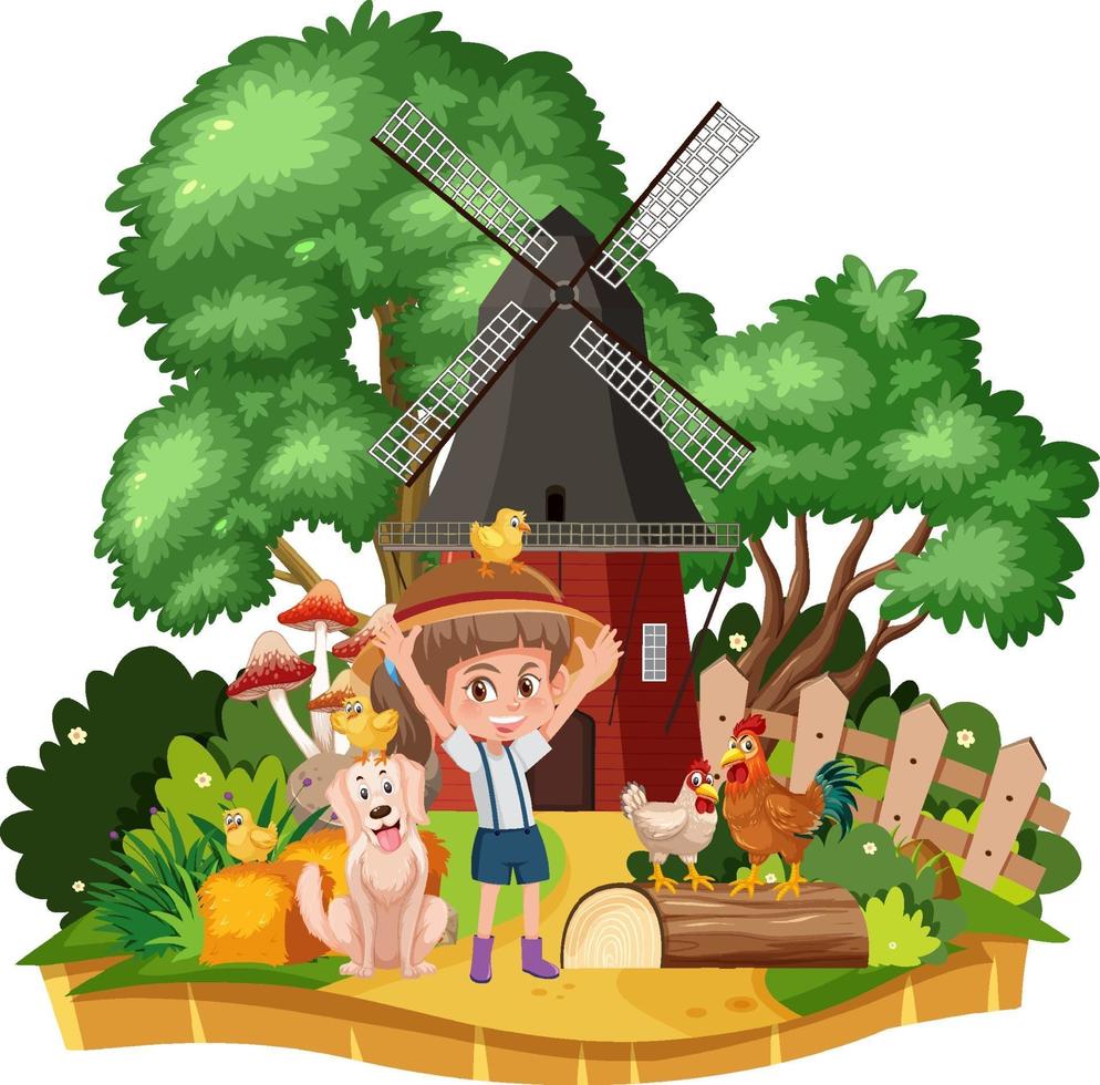 Girl in rural countryside home landscape vector