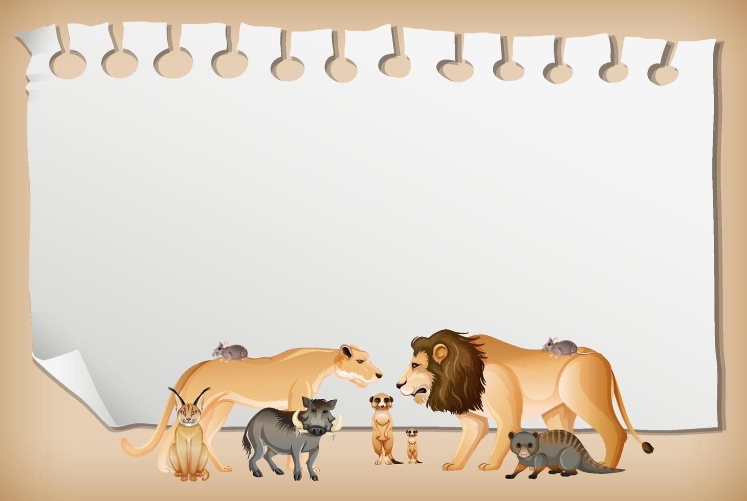 Banner de papel vacío con animal salvaje africano vector