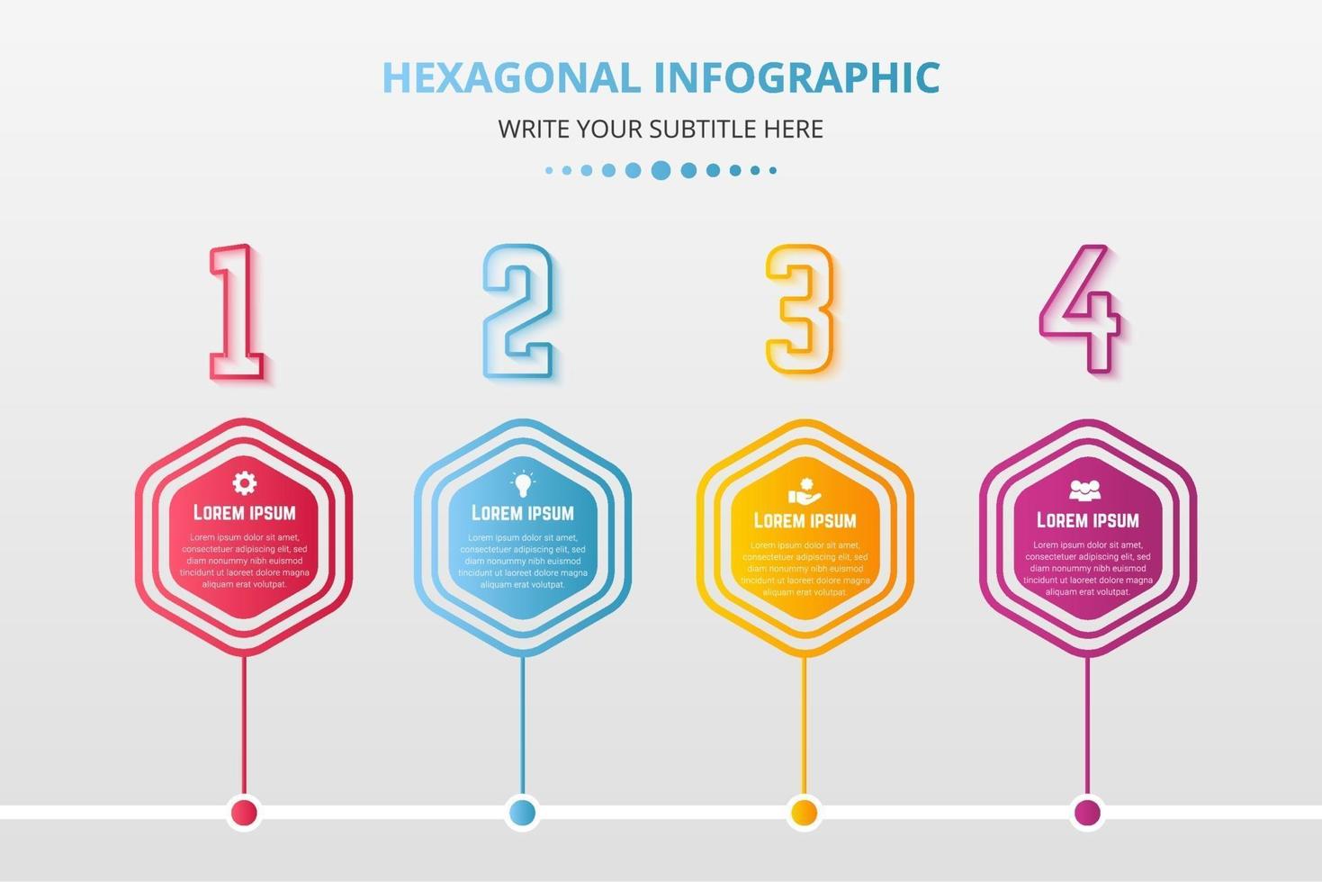 Plantilla de infografía empresarial hexagonal de cuatro pasos vector