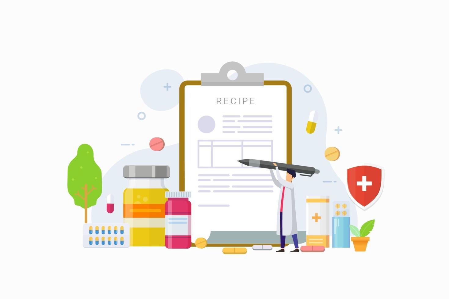 Doctor writes signature in recipe for patient design concept vector illustration