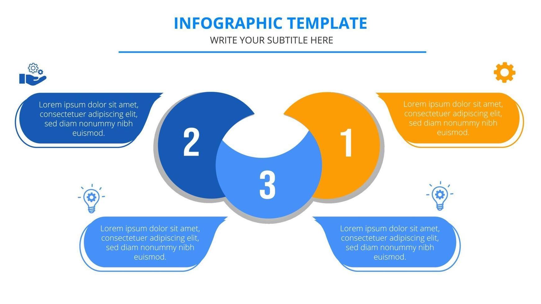 Plantilla de infografía empresarial de tres pasos con iconos de negocios vector