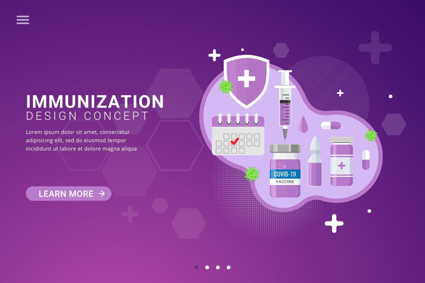 Vaccine background for vaccination landing page template design concept vector illustration