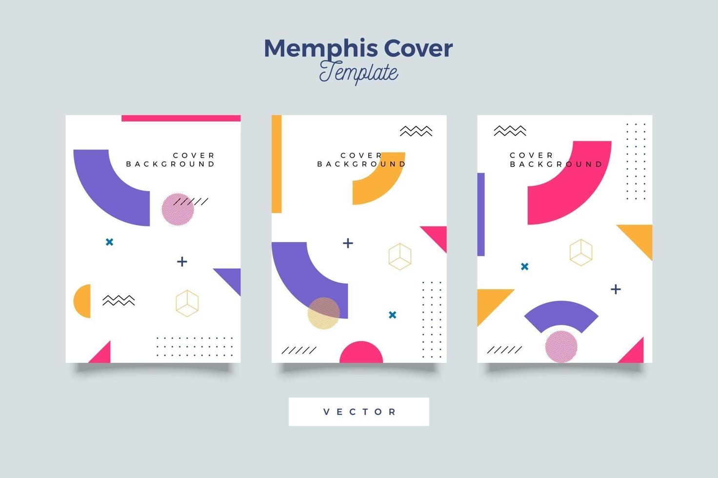 un conjunto de póster, portada y volante con un colorido estilo memphis vector