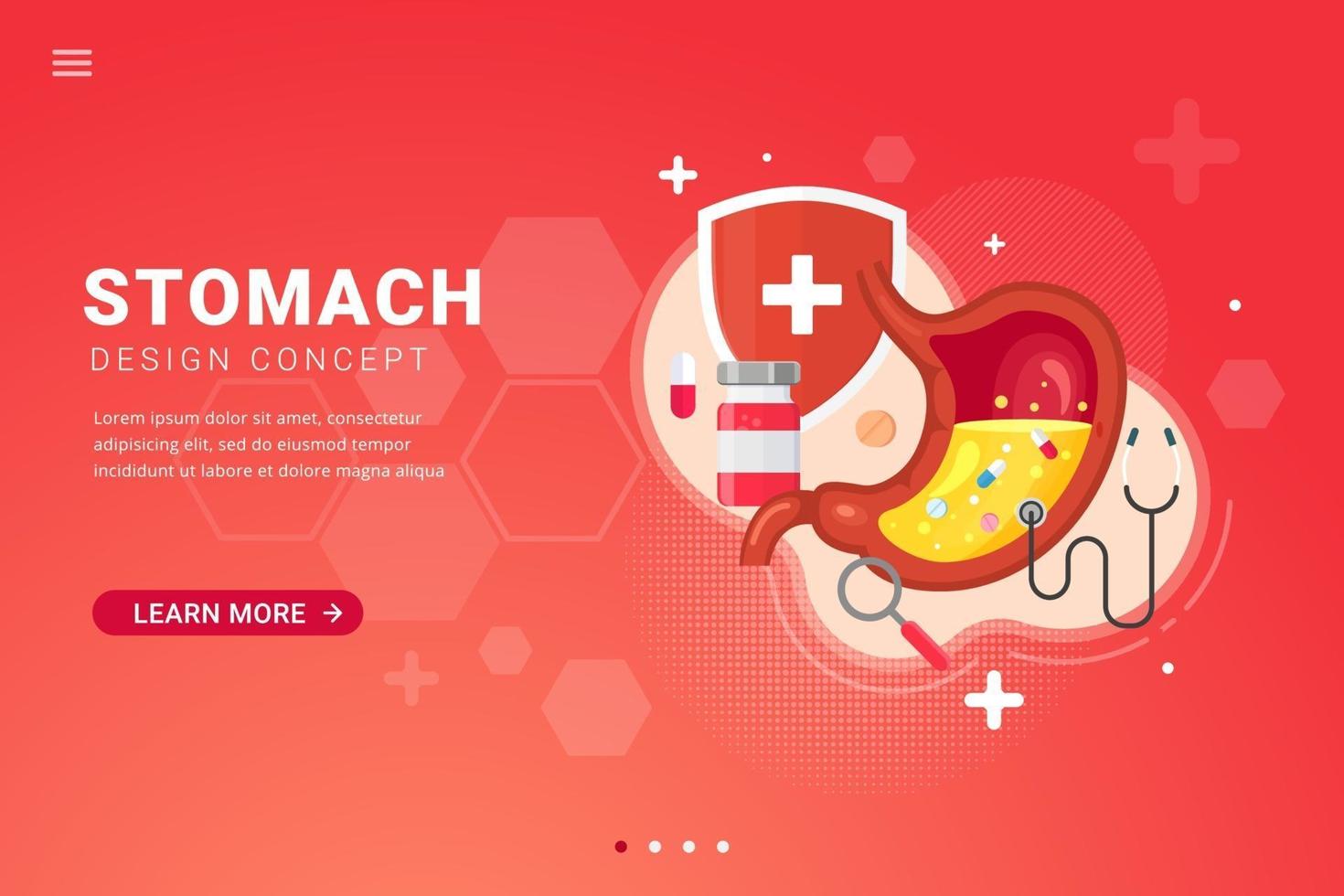 Stomach treatment background for landing page template design concept vector illustration