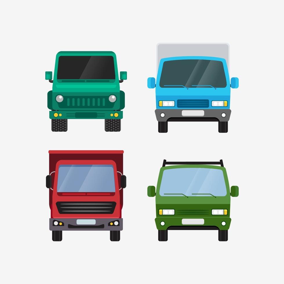 Vector de coches conjunto transporte de entrega de vista frontal e ilustración vectorial todo terreno