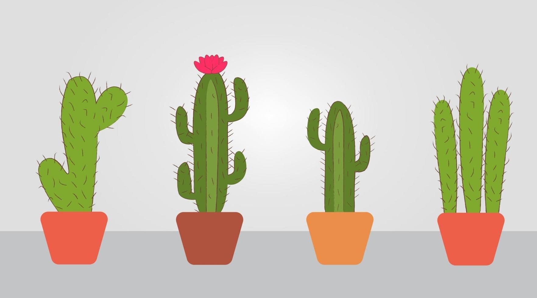 Pack of Hand Drawn Cactus in Pots vector