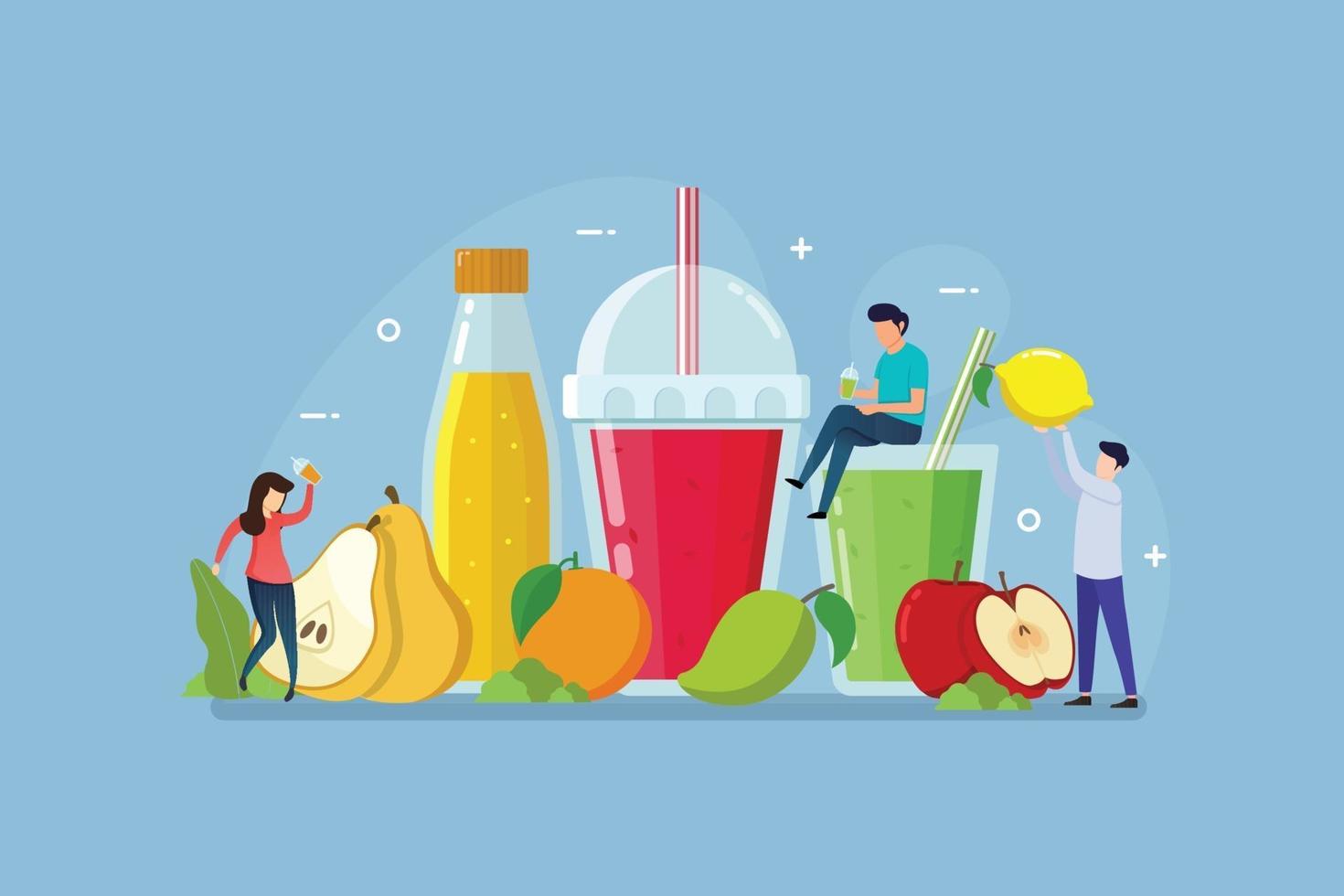 Fruta orgánica para un estilo de vida saludable con concepto de diseño de personas pequeñas vector