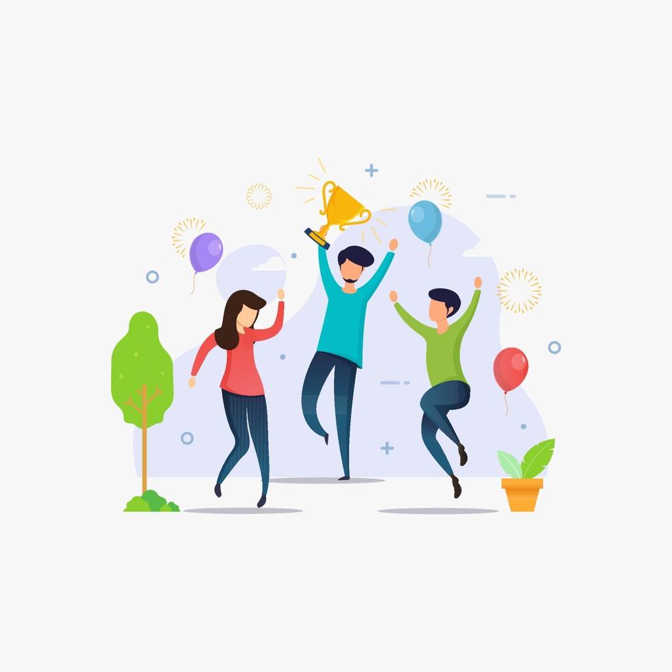 People celebrating victory and win achievement reward vector