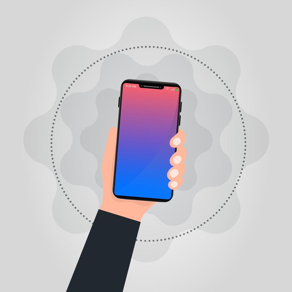 Mobile Phone in Hand. Human Hand Holding Mobile Phone. vector