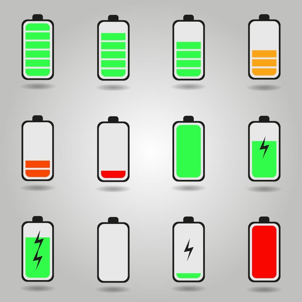 conjunto de símbolos de estado de carga de batería de teléfono plano vector