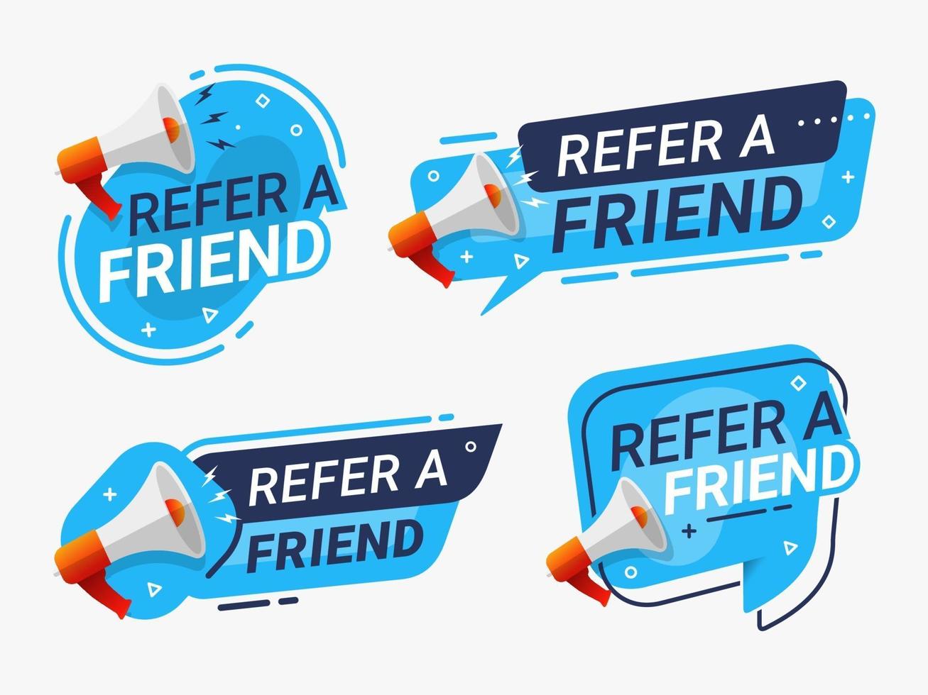 Refer a friend banner label badge set vector illustration