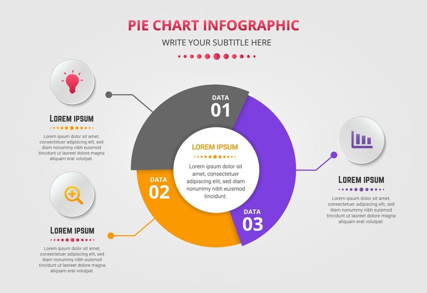 Pie Chart Infographic Template With Three Options vector