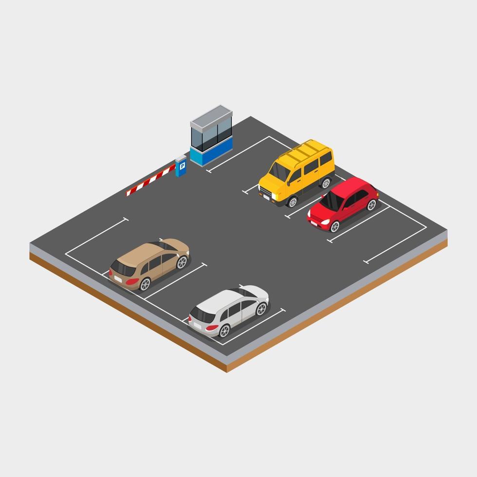 Isometric car in the parking area design concept vector illustration