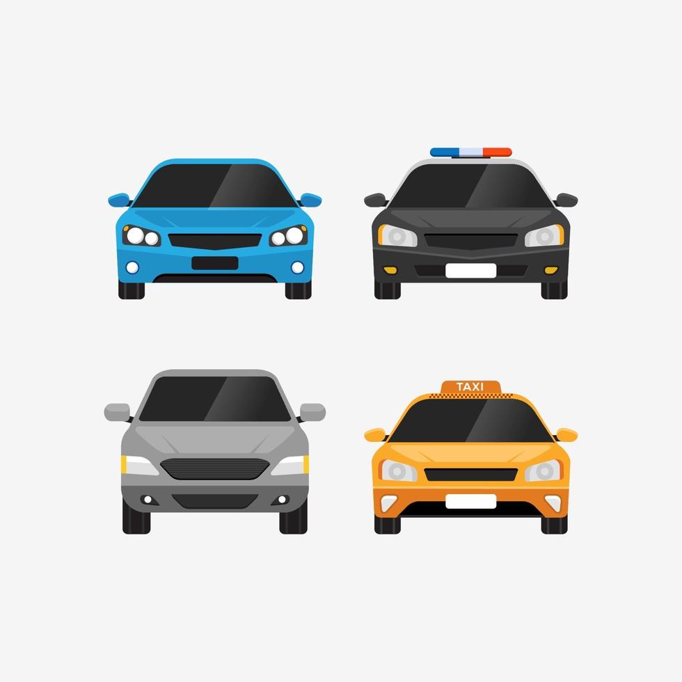 Cars vector set front view personal and public transport vector illustration