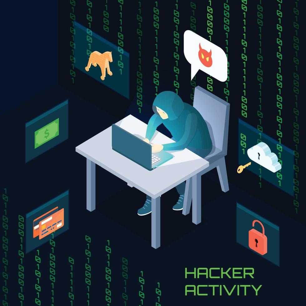 isometric hacker illustration vector