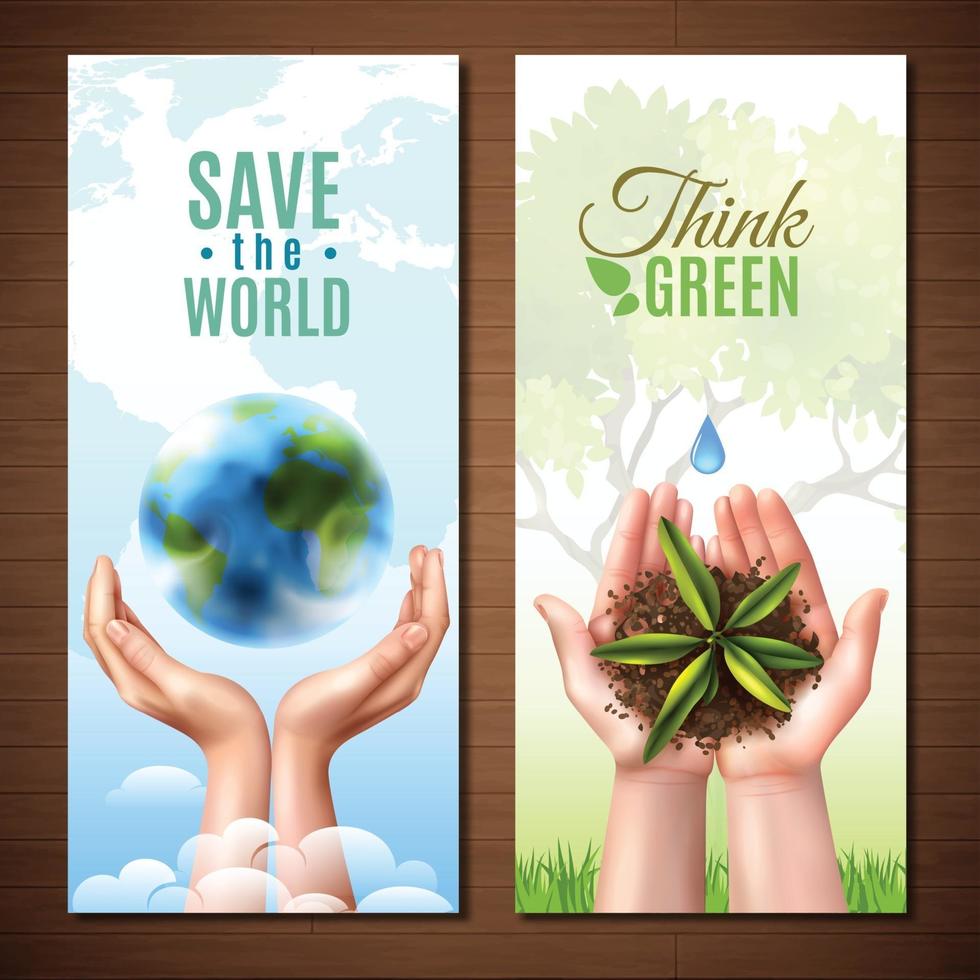 realistic hands ecology banners vector