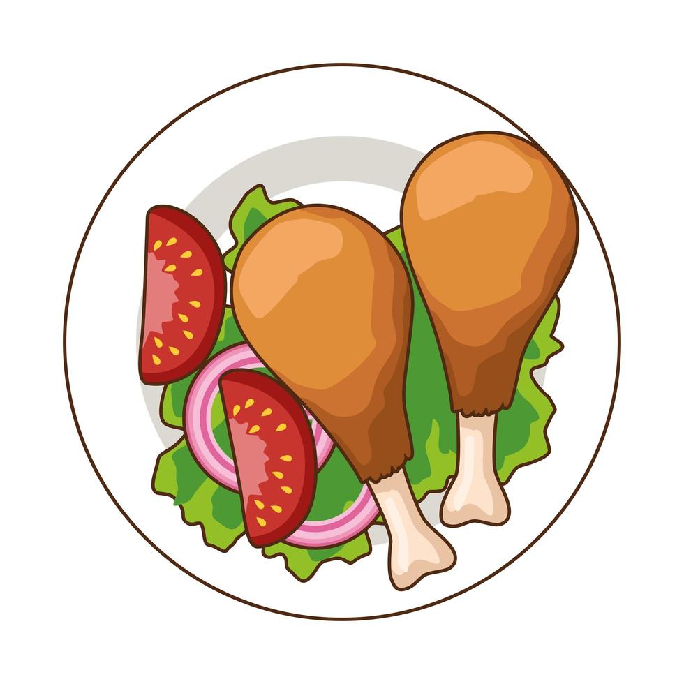 dish with delicious chicken thighs fast food icon vector