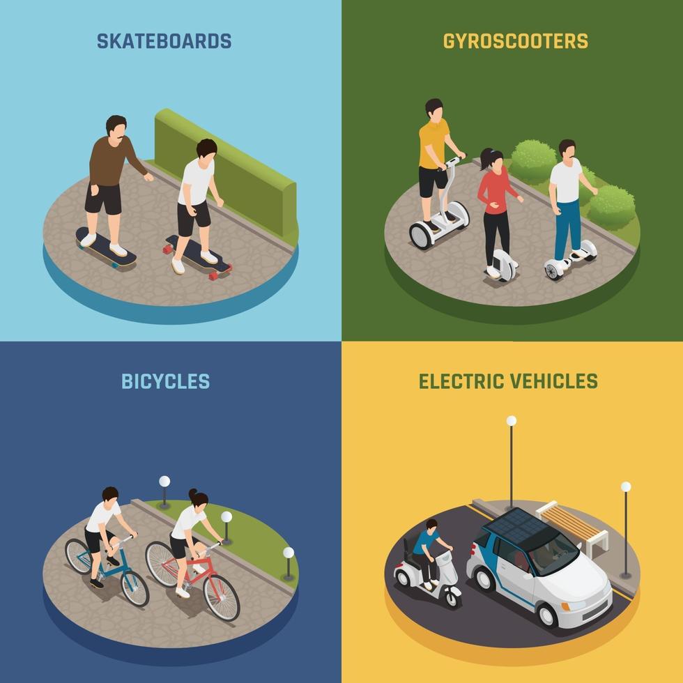 personal eco green transportation isometric 2x2 vector