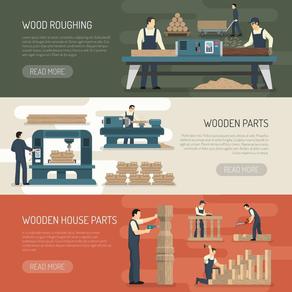 woodworking horizontal banners vector