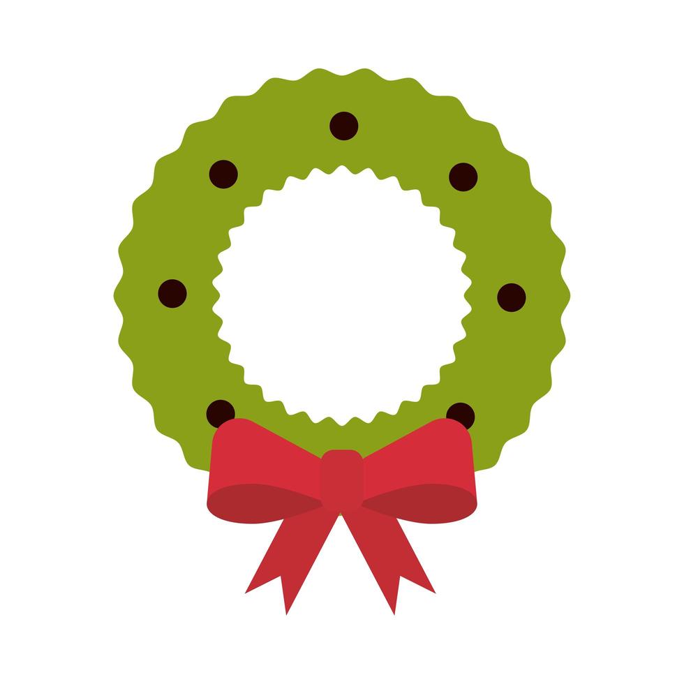 happy merry christmas wreath flat style icon vector