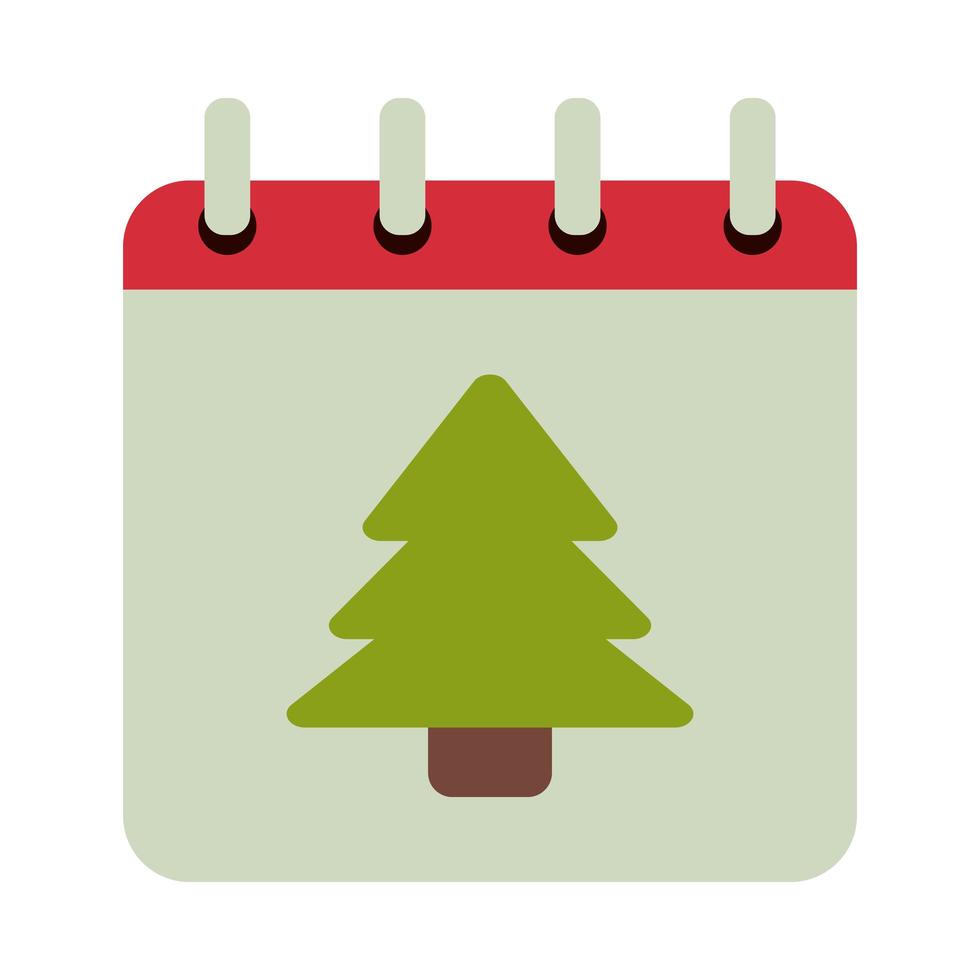 feliz navidad calendario con icono de estilo plano de árbol vector