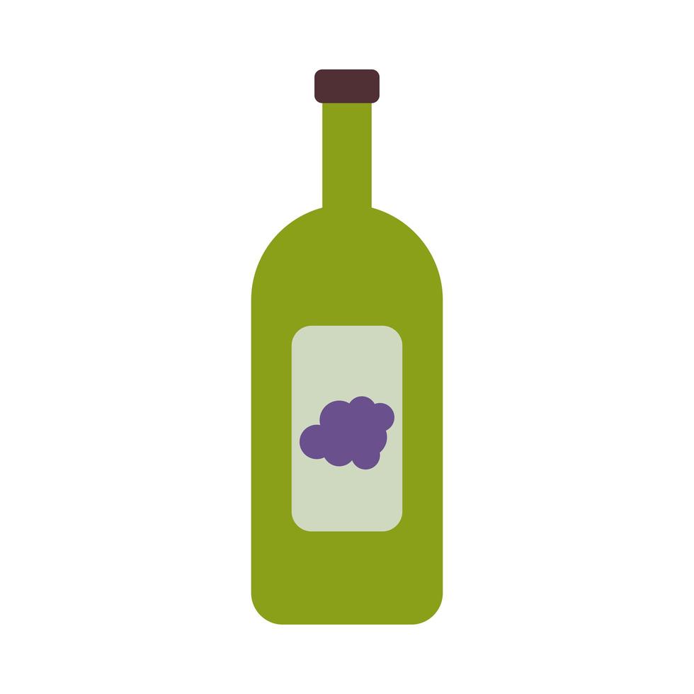 botella de vino con uvas icono de estilo plano vector