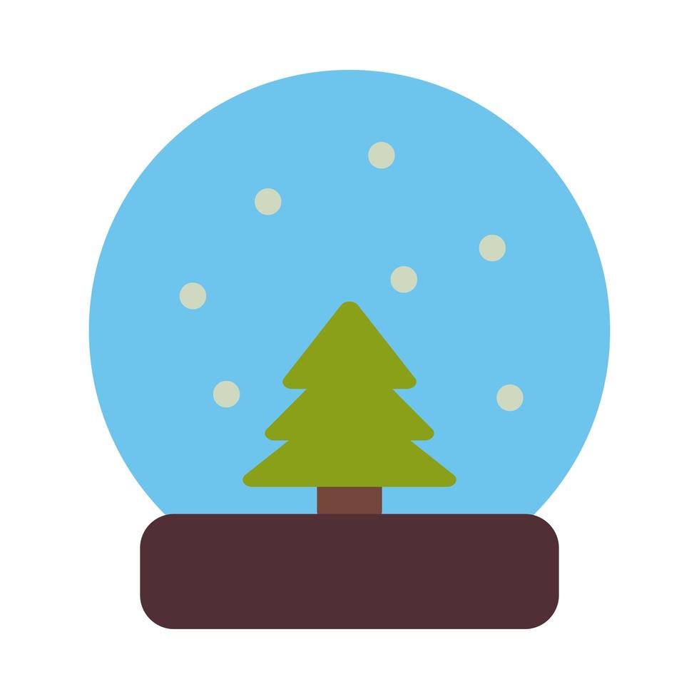 feliz navidad bola de nieve con icono de estilo plano de pino vector