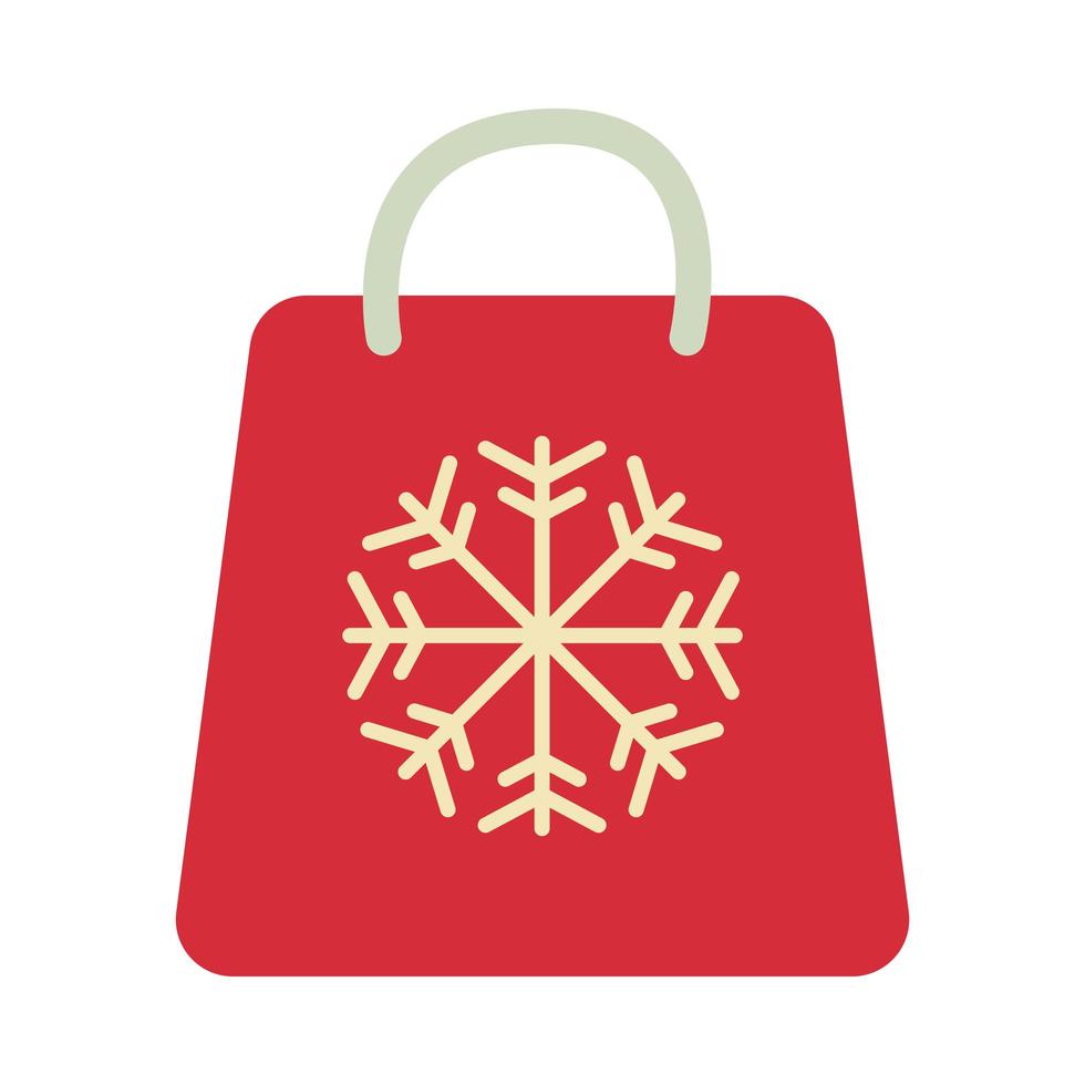merry christmas shopping bag with snowflake flat style icon vector