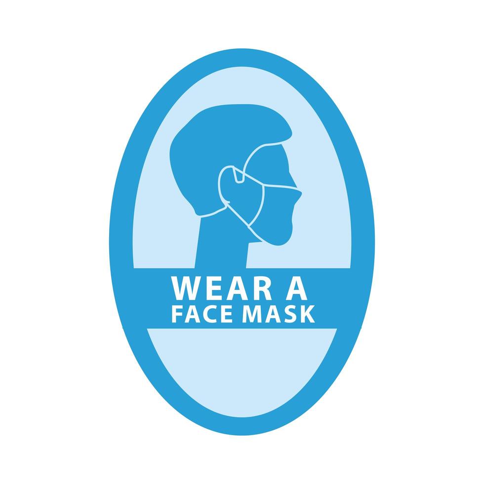 wear face mask for your safety circular blue label vector