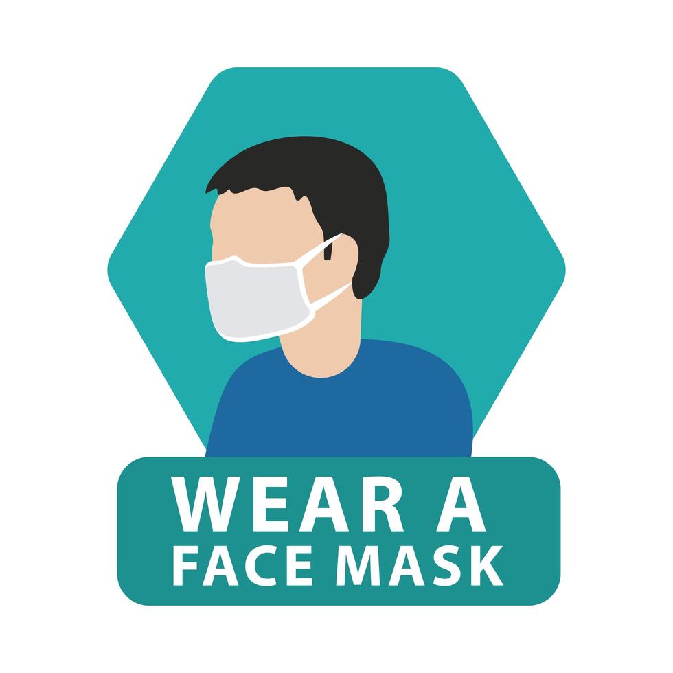 man wearing mask label isolated icon vector