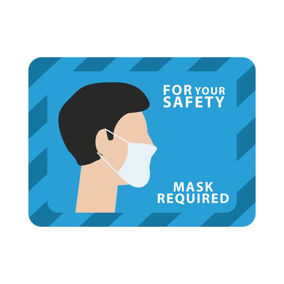 mask required label with man wearing mask vector