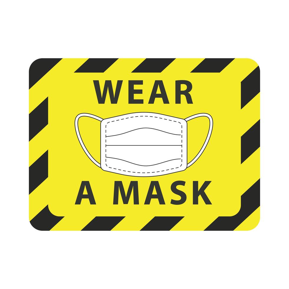 wear mask yellow warning sign vector