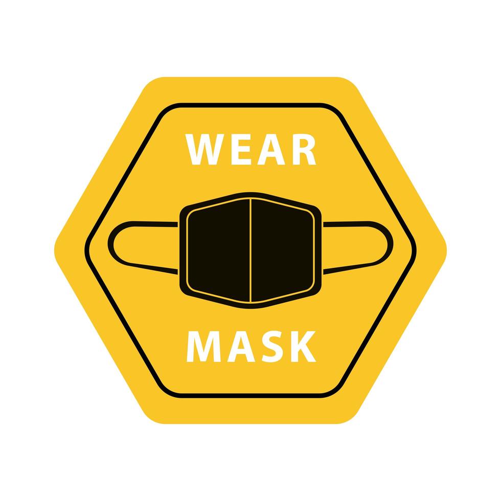 wear mask label yellow isolated icon vector